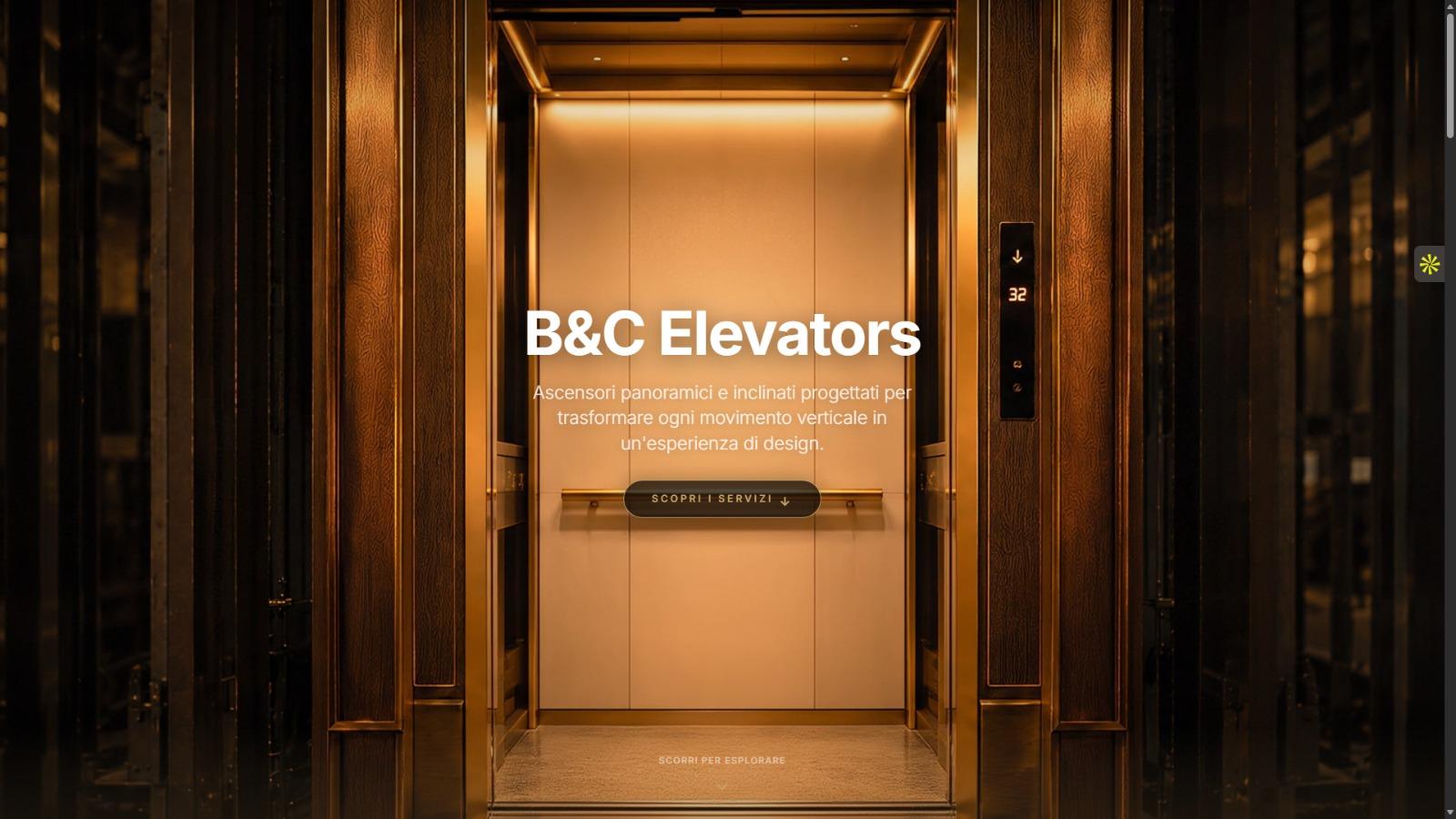 Home page del sito B&C Elevators realizzato da OVERS MEDIA