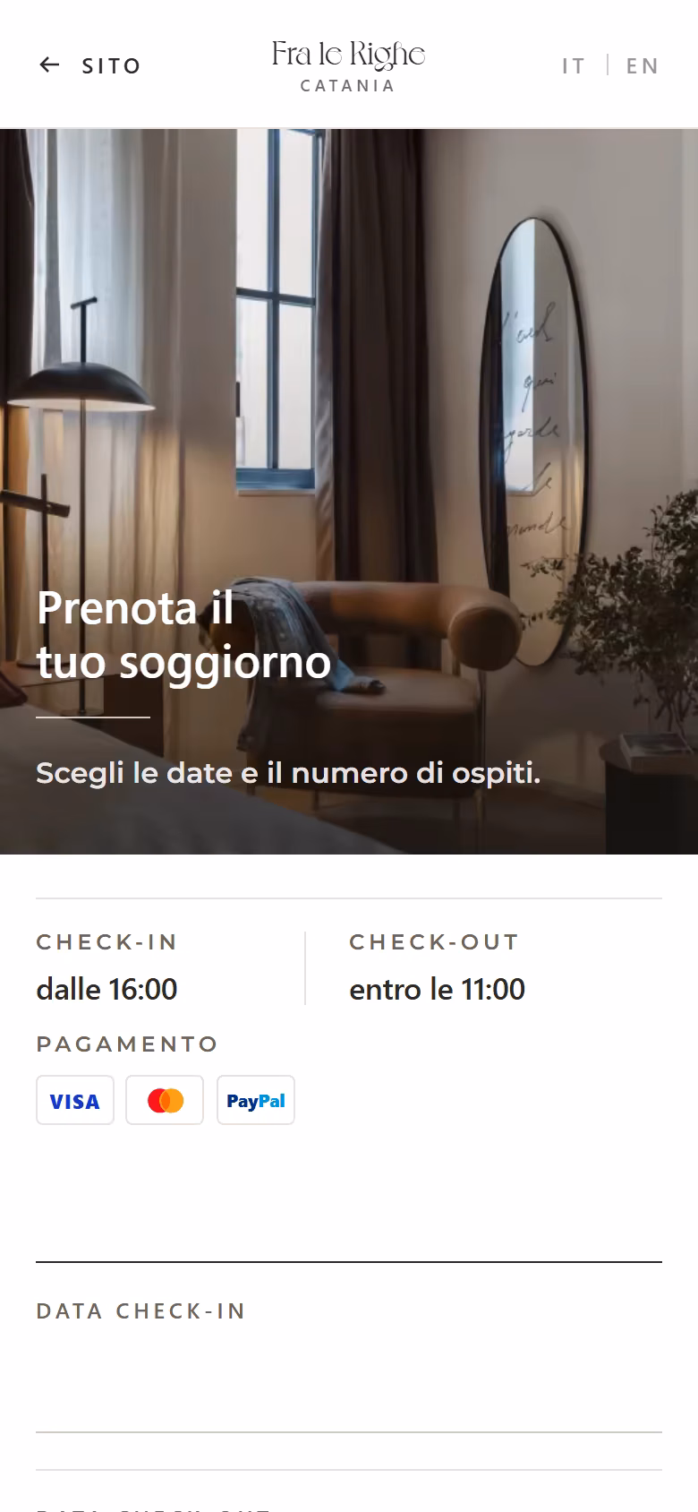 La nuova pagina di prenotazione su telefono